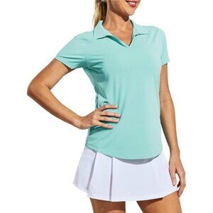 Women's Golf Polo Shirts Collared V Neck Short Sleeve Tennis Shirt, Dry Fit